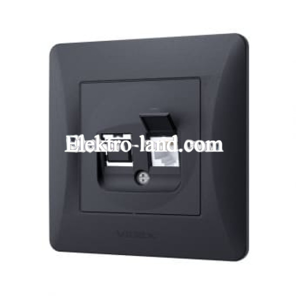 Розетка CAT6 одинарная компьютерная черный графит Videx Binera 